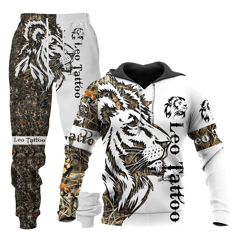 Newcomer Wolf Print Tracksuit Men Sportswear Hooded Sweatsuit