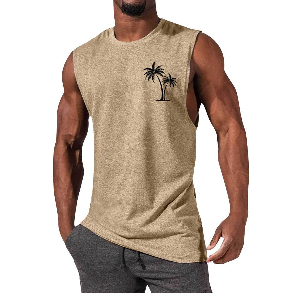 BEST SELLER Coconut Tree Embroidery Vest Summer Beach Tshirt