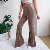 High Waist Lamp Wick Corduroy Bell-bottom Pants Wide Leg Women - Swefashionstore