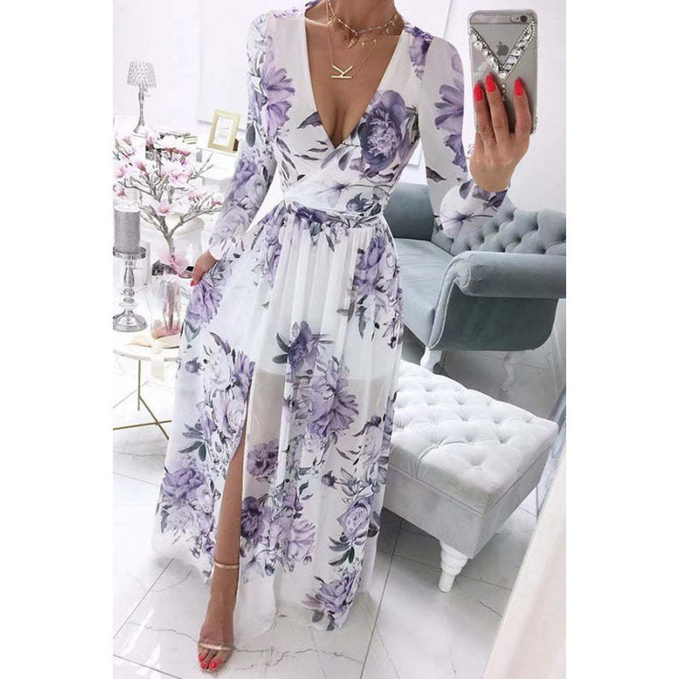 Long Sleeve Chiffon Printed BOHEMIAN Dress Women - Swefashionstore