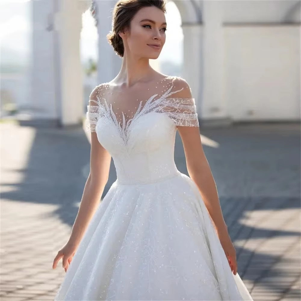 Off-shoulder Light Wedding Dress Bridal Main Yarn Lace Wedding Veil Small Trailing - Swefashionstore