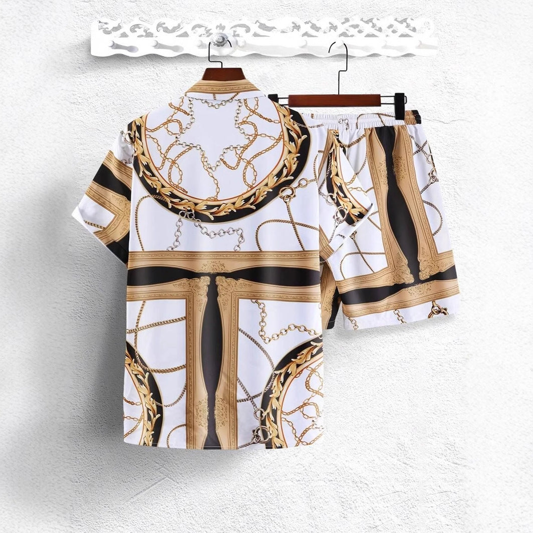 GOLD FASHION Chain 3D Digital Printing Shirt Shorts Suit - Swefashionstore