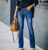 High Waist Bell Bottom Jeans Trendy Wear Washed Out Street Style Women&