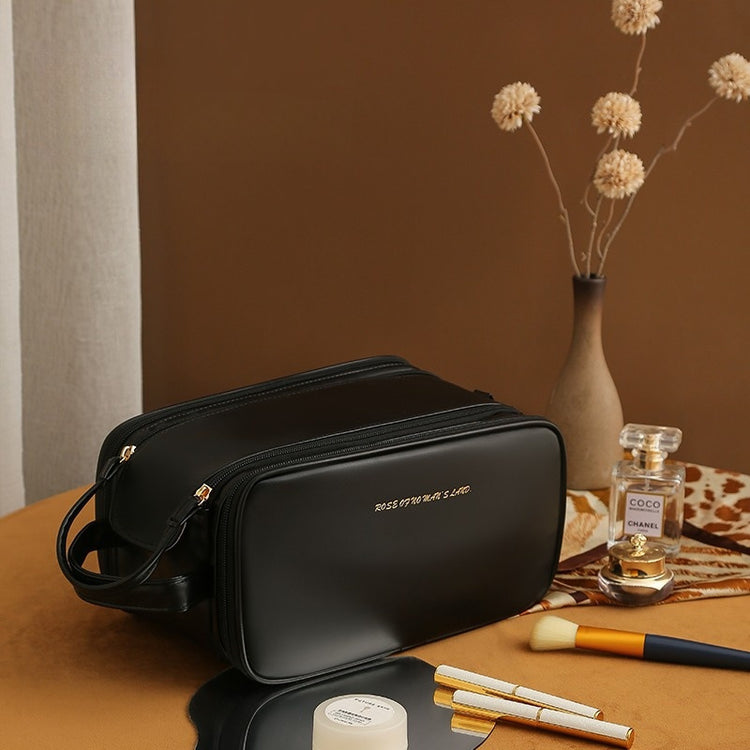 Three-layer Double Zipper U-shaped Design Cosmetic Bag Fashion High Capacity Make Up Bags Portable Pu Leather Storage Bag For Skin Care Products - Swefashionstore