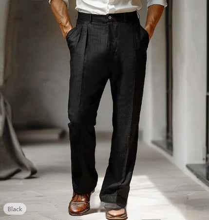 Double Pleated Fashion Casual Straight Trousers - Swefashionstore