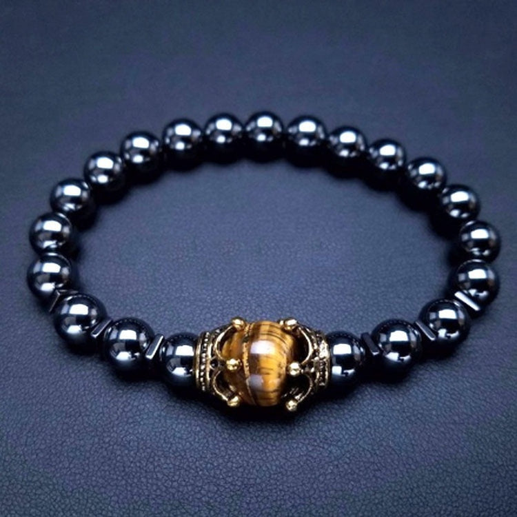 Fashion Alloy Crown Tiger Eye Bead Elastic Bracelet - Swefashionstore