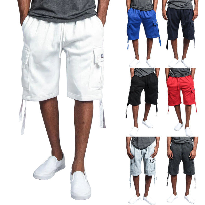 Men's CASUAL Five-point OVERALLS Multi-pocket Loose Straight Shorts