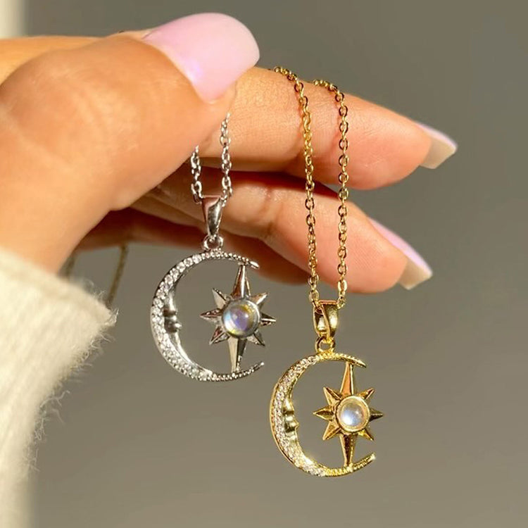 9Moon Star Zircon Pendant Necklace - Elegant Jewelry Gift for Any Occasion - Swefashionstore