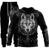 Newcomer Wolf Print Tracksuit Men Sportswear Hooded Sweatsuit - Swefashionstore
