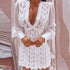 White Elegant Dresses Elegant V-Neck Lace Dress With Long Puff Sleeve - Swefashionstore