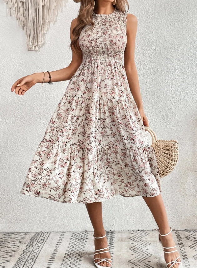 FLORAL Print Layered Hem Dress Maxi Vacation Beach OUTFIT - Swefashionstore