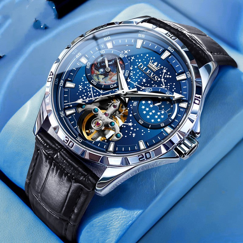 Fashion Starry Sky Mechanical Watch Business Hollow Waterproof Men - Swefashionstore