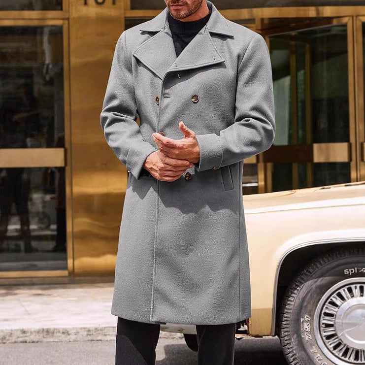 Woolen Male Double-breasted Thickened Woolen Trench Coat