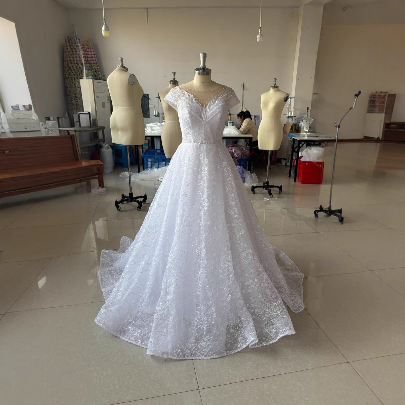 Off-shoulder Light Wedding Dress Bridal Main Yarn Lace Wedding Veil Small Trailing - Swefashionstore