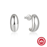 925 Sterling Silver C- Shaped Glossy Metal Earring Ringstud Earring - Swefashionstore