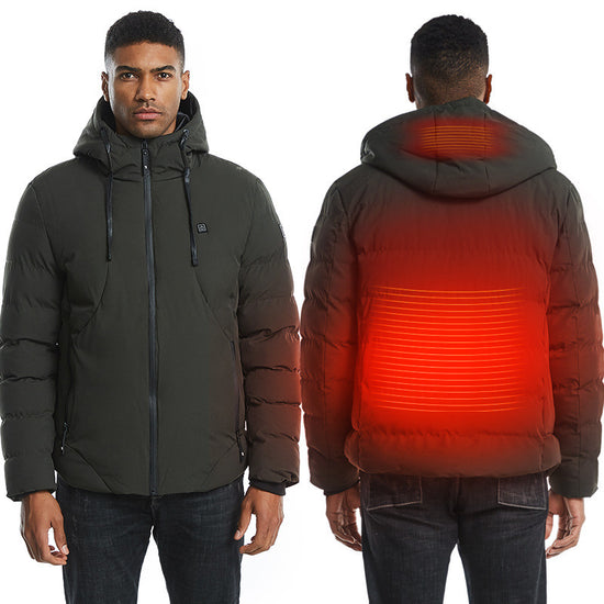 New Men Women Cotton Coat USB Smart Electric Heated Jacket Winter Thicken Down Hooded Outdoor Hiking Ski Clothing 7XL