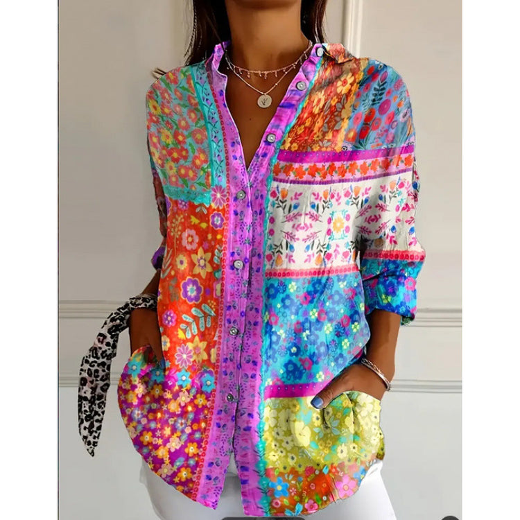Fashion Casual Shirt Digital Printing Lapel Long Sleeve Shirt - Swefashionstore
