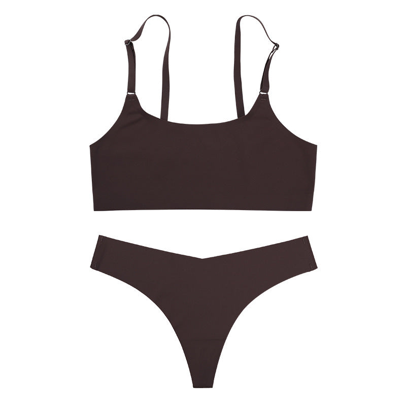 Women Seamless Bra Set Thong Low Waist Panties Wire Free Bra Female Underwear Set - Swefashionstore