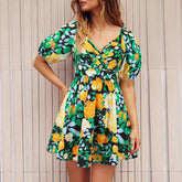 V-Neck Lantern-sleeve Dress - Swefashionstore