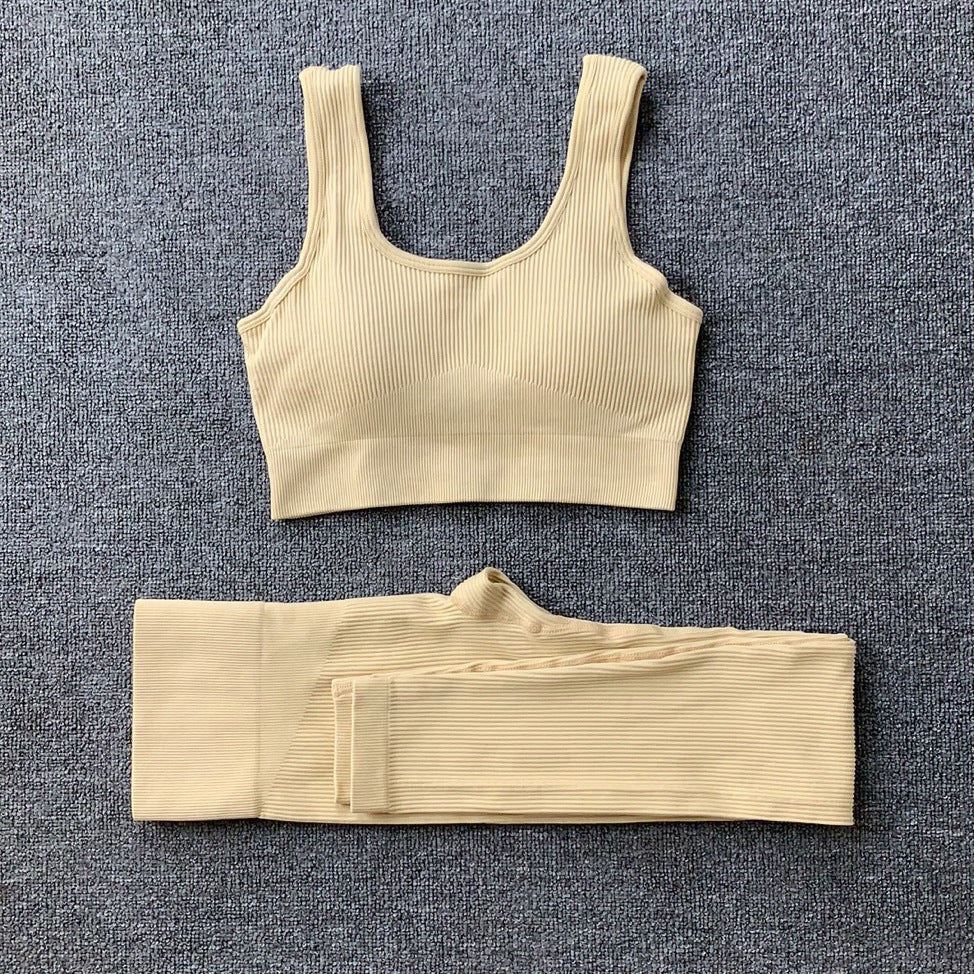 2pcs Thread Yoga SUIT Seamless Bra Lifting High Waist Leggings SET