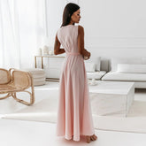 V-neck Sleeveless Dress With Belt Summer Fashion Party Club Evening Maxi Dresses For Women Clothing - Swefashionstore