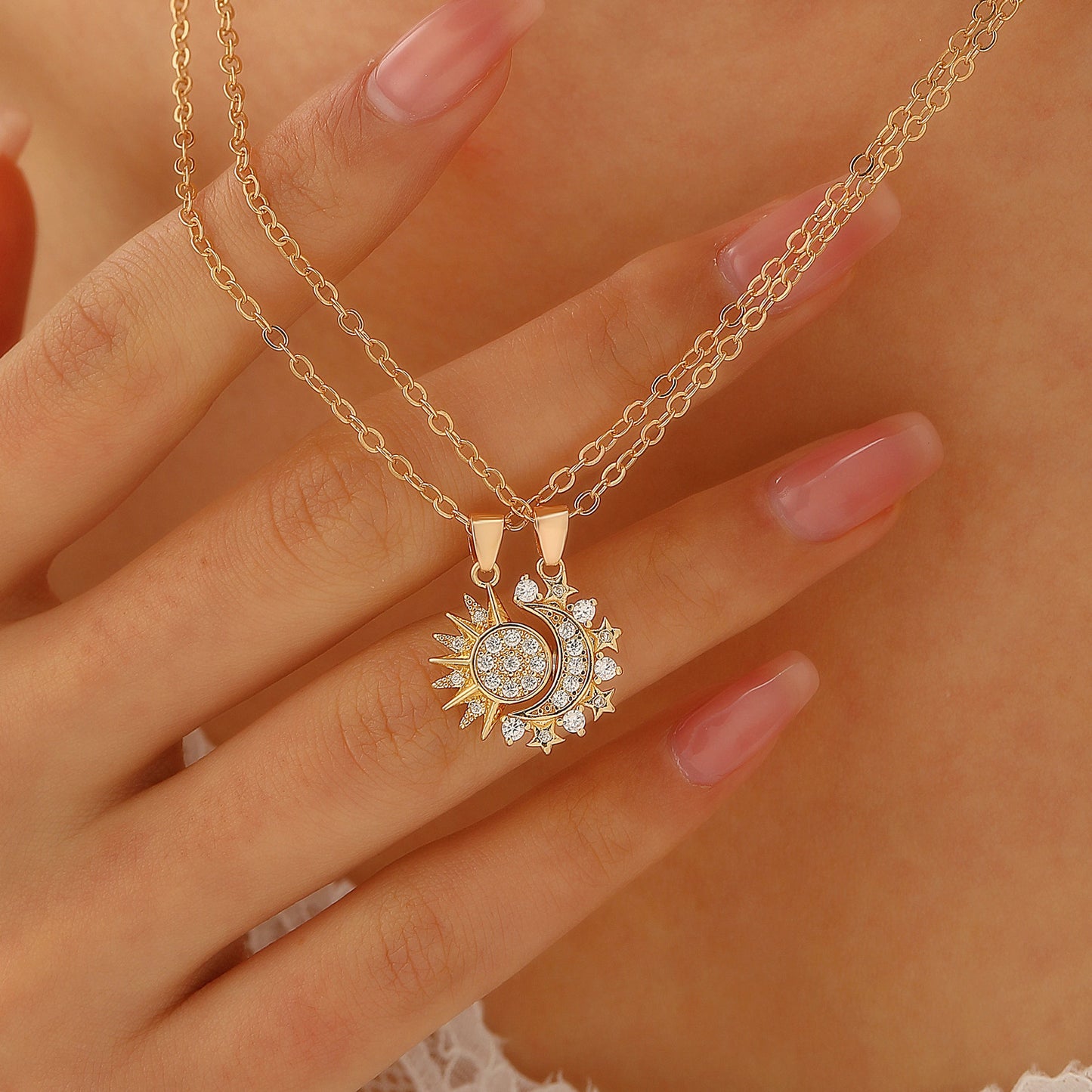 2pcs Necklace Sun And Moon Magnetic Pendant