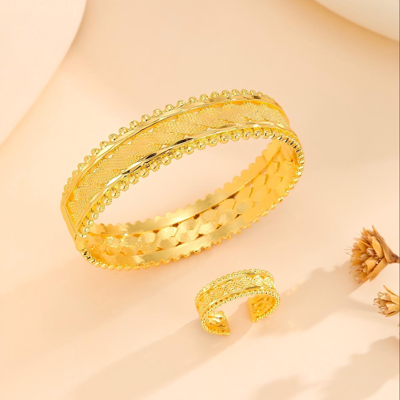 2pcs Vintage Gold Plated Bracelet Vacuum Electroplating