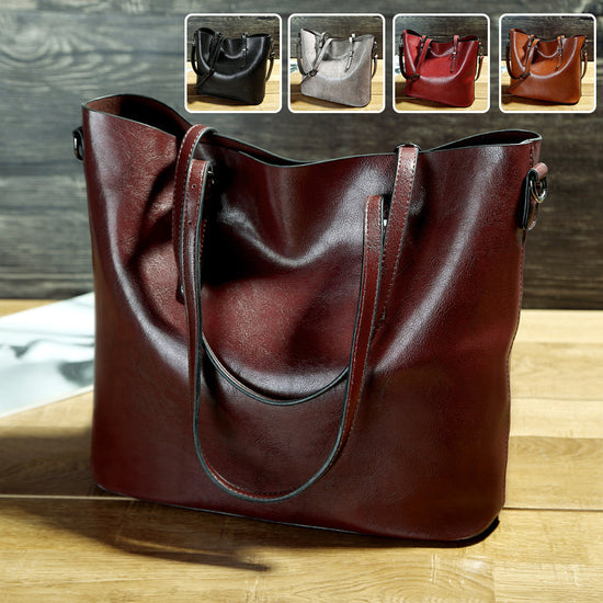 Simple Oil Wax Leather Messenger Shoulder Bags Women&