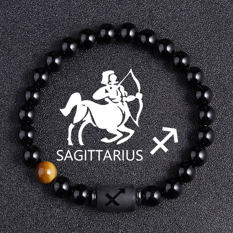 Armband aus schwarzem Glas mit Tigerauge der zwölf Sternbilder