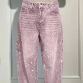 Ins Shiny Straight High-Waist Jeans With Pockets Street-Style Trousers - Swefashionstore