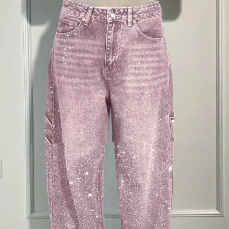 Ins Shiny Straight High-Waist Jeans With Pockets Street-Style Trousers - Swefashionstore