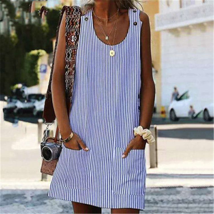 Summer Fashion U-Neck Sleeveless Casual Straight Slimming Mini Dress - Swefashionstore