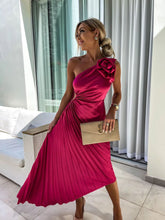 Ins Pleated One-shoulder With Big Rose Flower Fashionable Dress - Swefashionstore