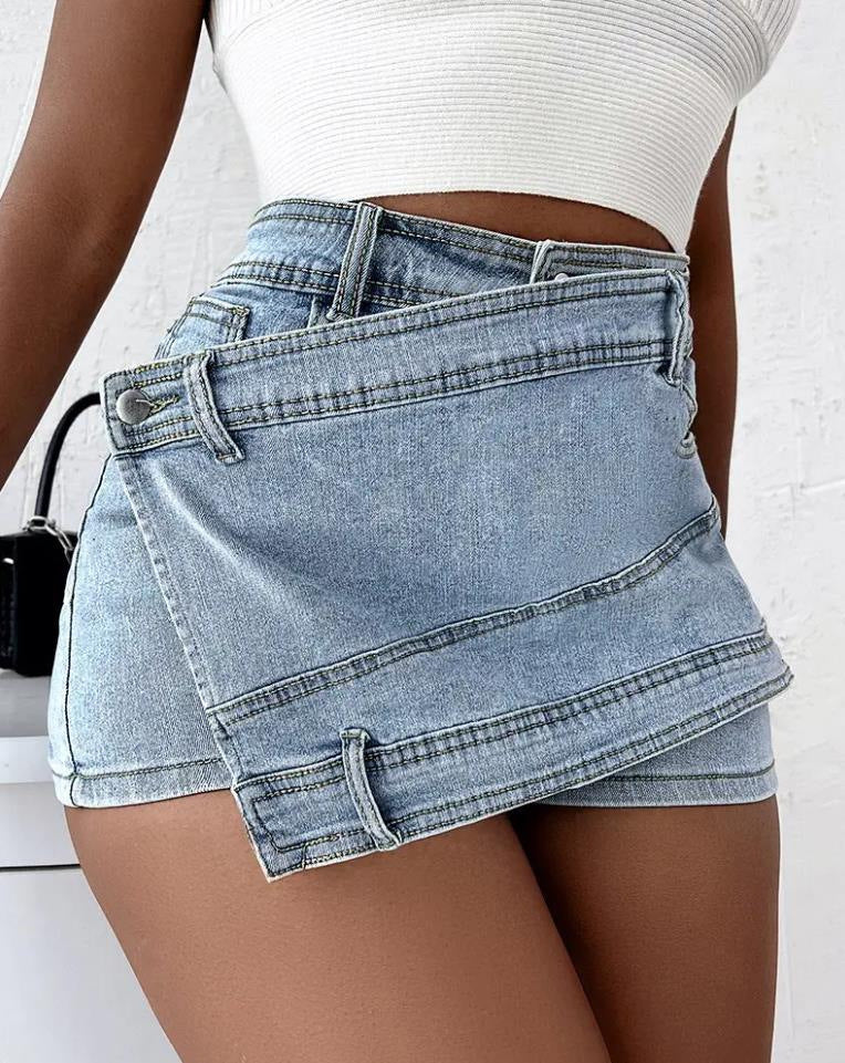 Y2K STREET Vintage DENIM A-Line Skinny MINI Skorts Skirt - Swefashionstore