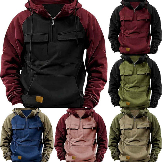 Fall Winter Retro Cargo Hoodies Men&