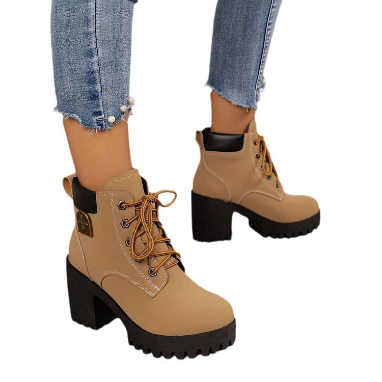Chunky Heel Plus Size Martin Boots - Thick Bottom Fashion All-Match Plus Size Chunky Heel Boots