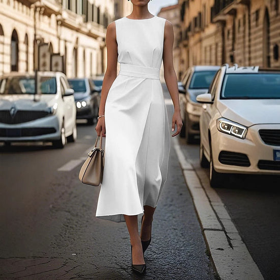 Summer Irregular Sleeveless Dress With Belt Fashion Temperament Slim Back Zipper Dresses For Women Clothing - Swefashionstore