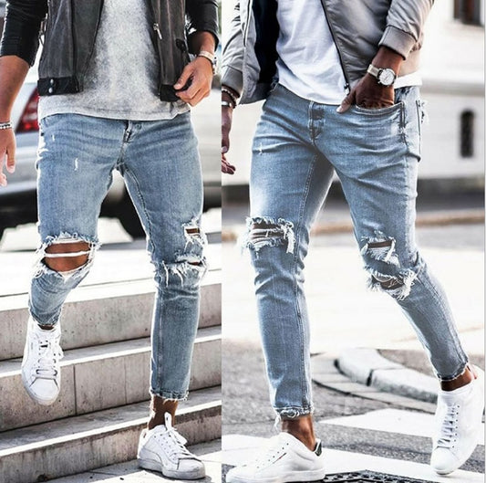 NEW Ripped SKINNY Jeans Mens Streetwear