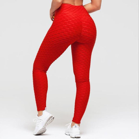 Red booty lifting leggings without pocket, breathable and sweat-absorbing.