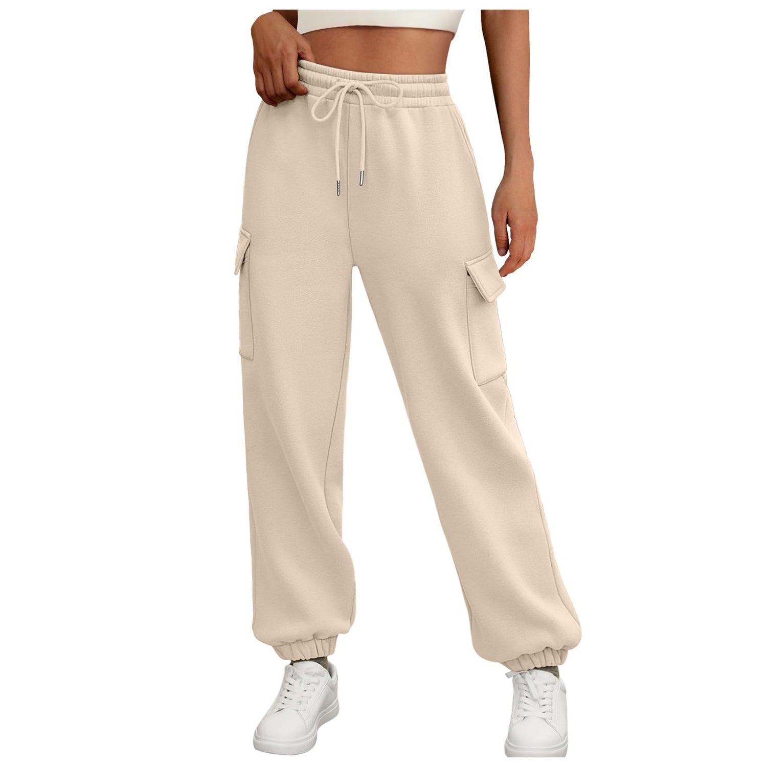 Casual Side Pocket Elastic Waist Solid Color Straight-leg Pants - Swefashionstore
