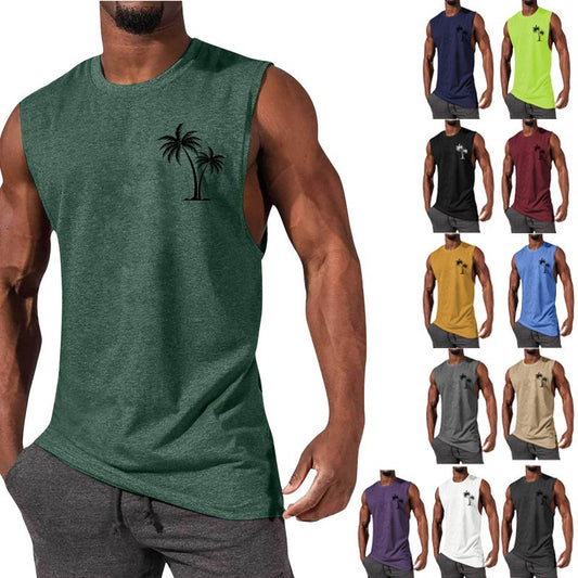 BEST SELLER Coconut Tree Embroidery Vest Summer Beach Tshirt