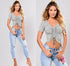 Blue Low Waist Pencil Ripped Embroidery Jeans - Swefashionstore