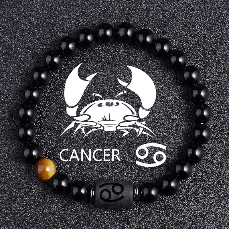 Armband aus schwarzem Glas mit Tigerauge der zwölf Sternbilder