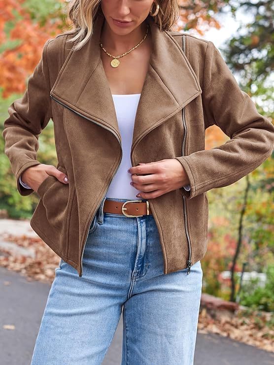 Fashion Casual Short Motorcycle Suede Jacket - Swefashionstore