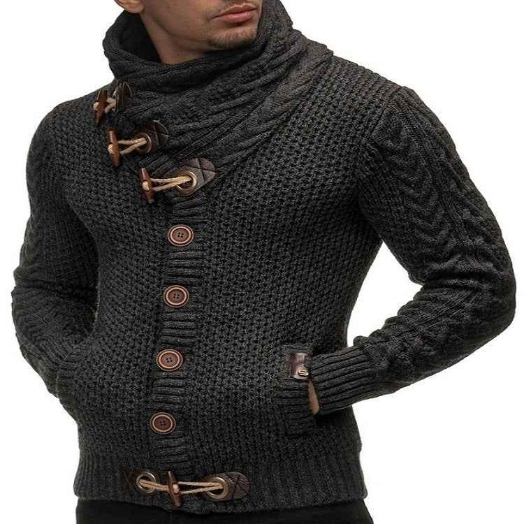 Knitted Jacket High Collar with Buttons
