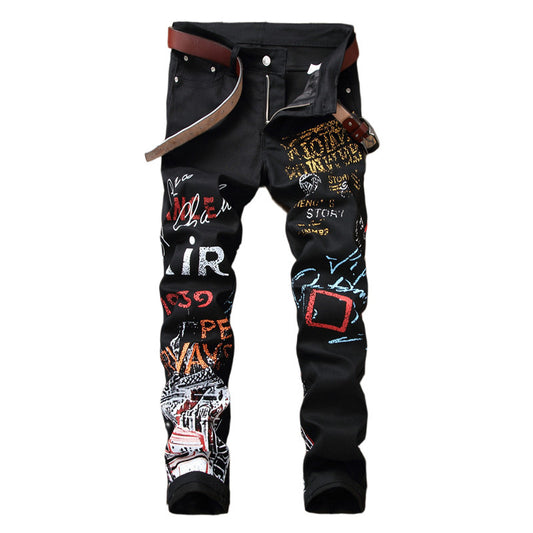 Jeans SLIM Graffiti Print PLUS SIZE Hose Herren