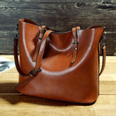 Simple Oil Wax Leather Messenger Shoulder Bags Women&