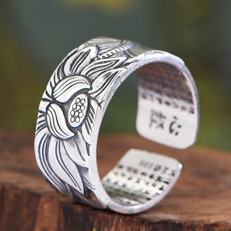 Buddhism Jewelry Heart Sutra Lotus Ring - Swefashionstore