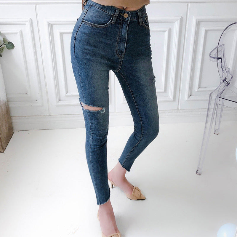 Temperament zerrissene Hose Bleistift Skinny Low-Waist Jeans