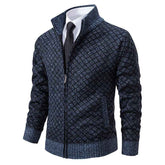 Thickened Plaid Print Cardigan Jacket for Men - Slim Fit Zipper Stand Collar Sweater for Winter Casual Wear